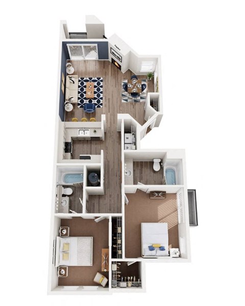 Floor plan for 2 beds, 2 baths, 1028 sqft